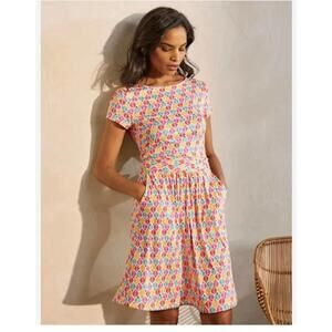 Boden Women's 4 Petite Small Dress Palm Print Multicolor Knee Length